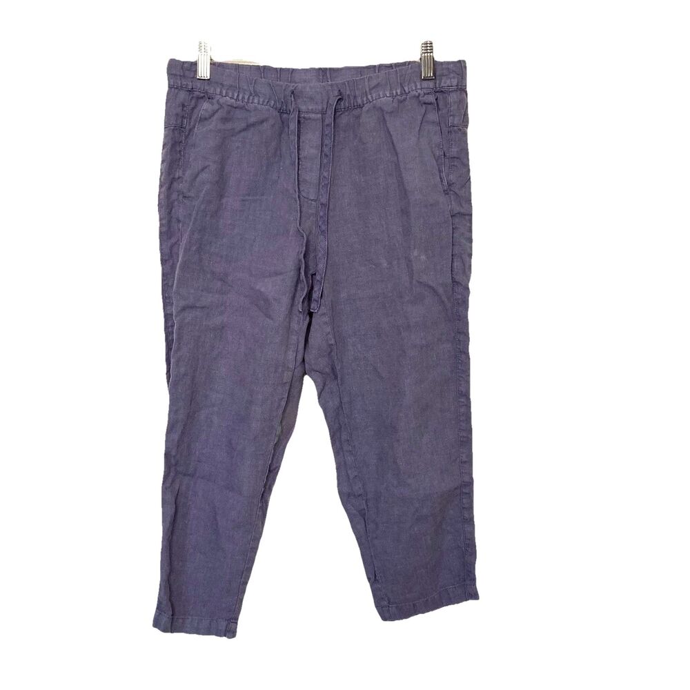 Pure J. Jill 100% Linen Pants Womens S Purple Pull-On Drawstring Relaxed Crop